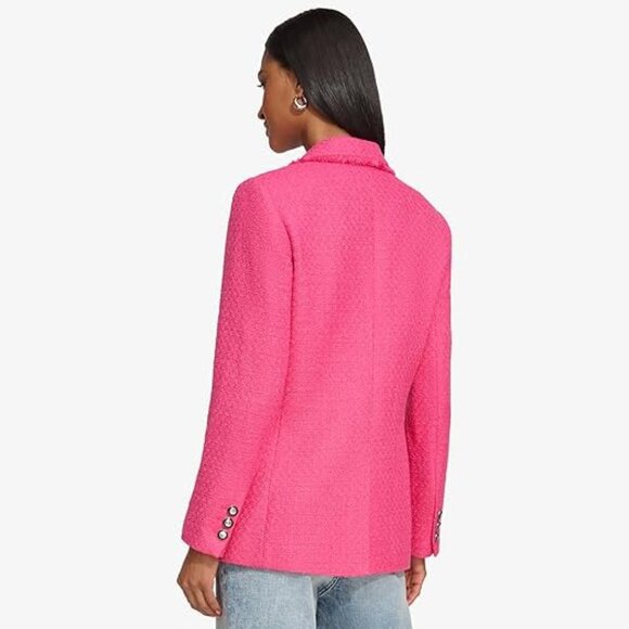 Karl Lagerfeld PARIS Women's Tweed Long Sleeve Blazer in Fuschia Size 12 - Picture 2 of 8